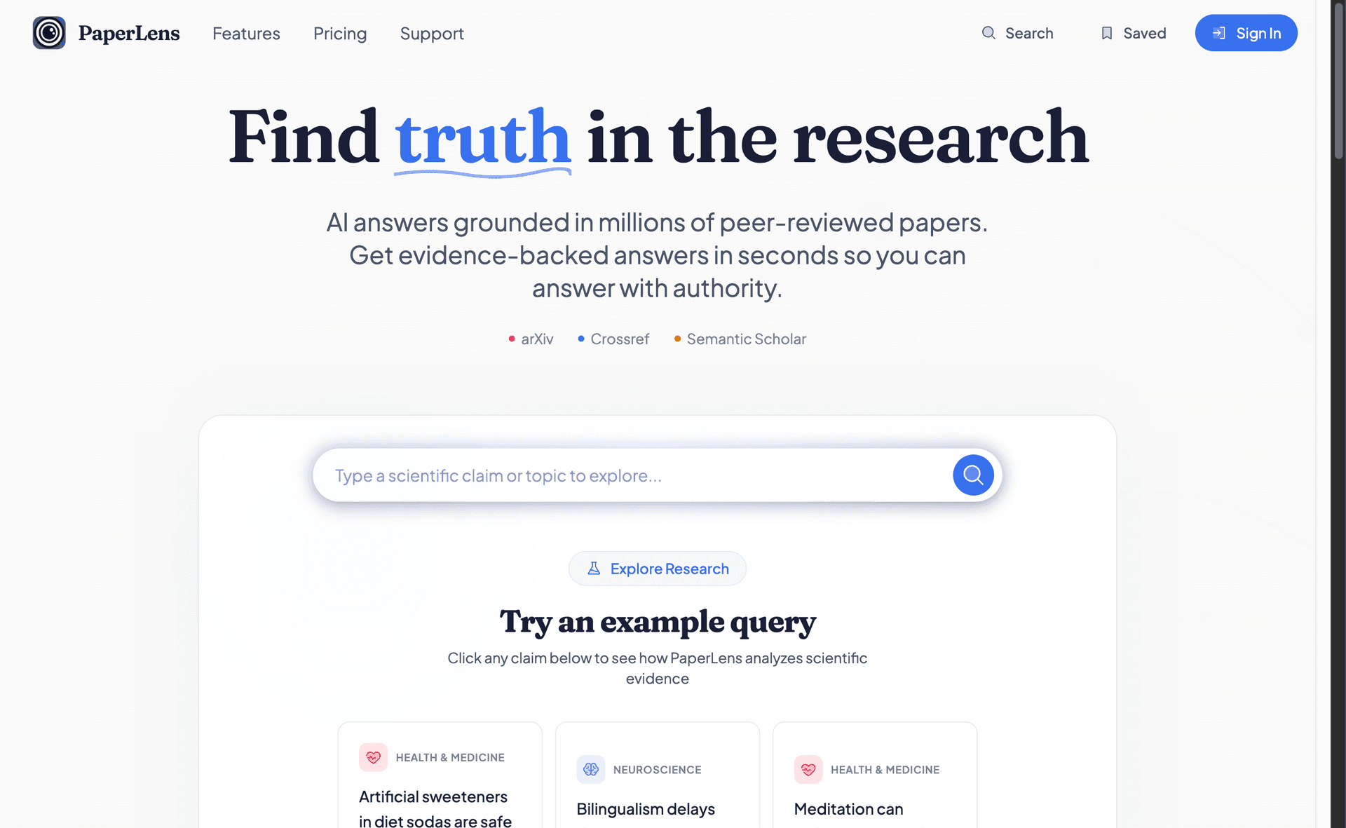 PaperLens website screenshot
